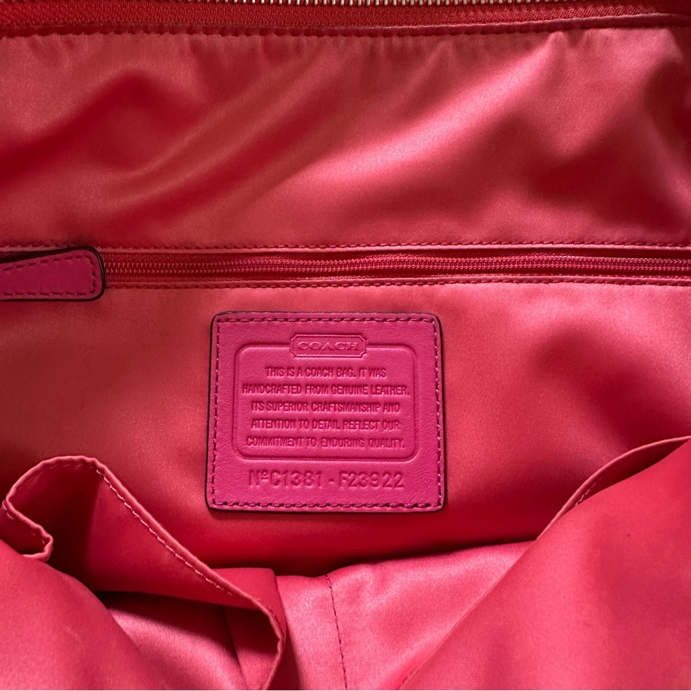 Coach Daisy Spectator Leather Emma Tote in Coral Fuchsia Pink and Tan - Picture 7 of 11